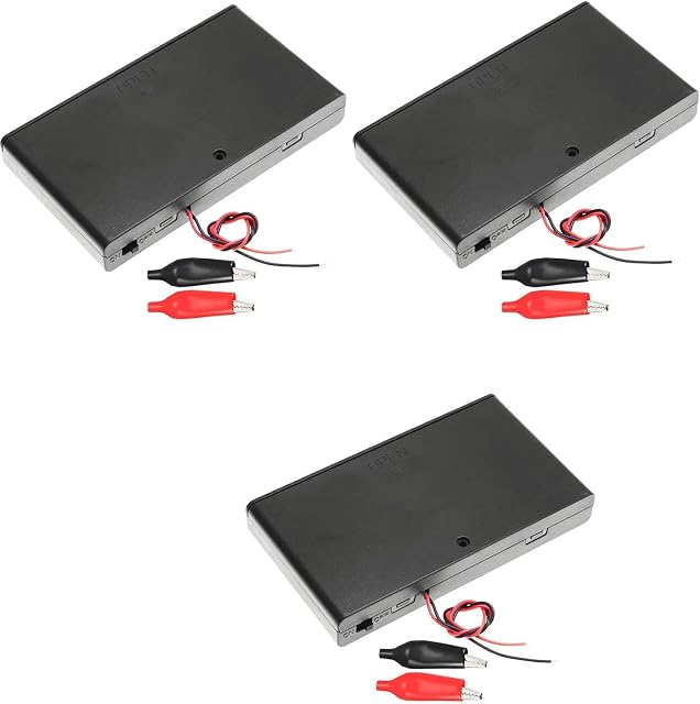 RUNCCI-YUN 3 PCS AA 12V Battery Holder, 8 AA battery holder Case Plastic Battery Storage Box with ON/OFF Switch with Croc Clips for CCTV, DIY, Arduinos, motors, solenoids, LED strips