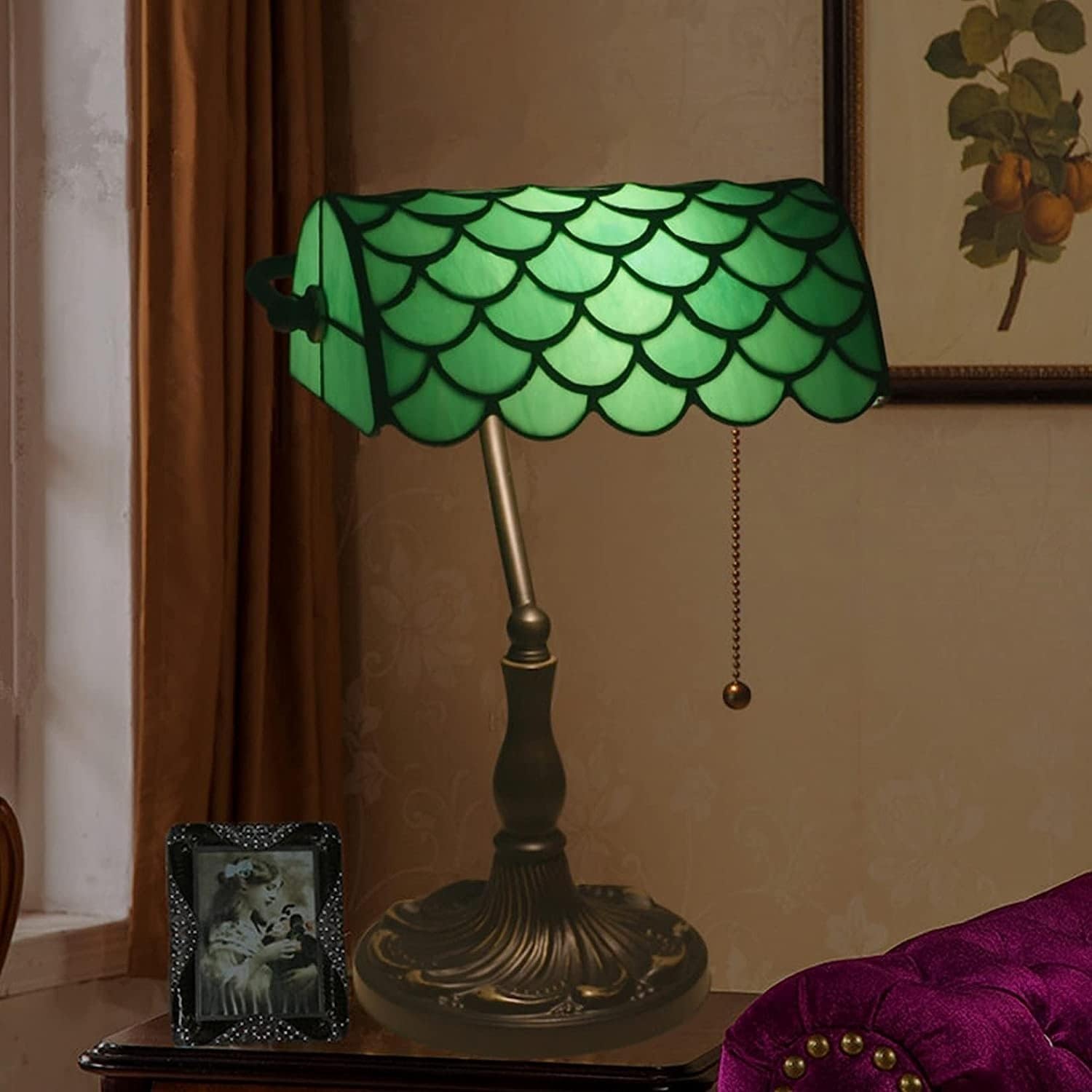 Bankiers Tischlampe, farbige Glaslampe, Kristallperlenschreibtischlampe, Schlafzimmer in der Nacht Leselampe (EIN grüner Schatten von Waagen) Innovate