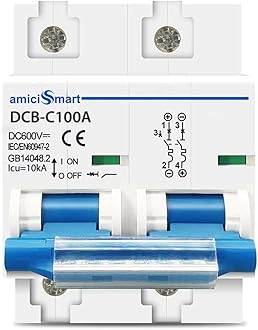 amiciSmart DC Circuit Breaker, 100A 600V MCB for PV/Solar System– High Capacity MCB with Short-Circuit & Overload Protection, Durable DIN Rail Mount, Safe & Reliable