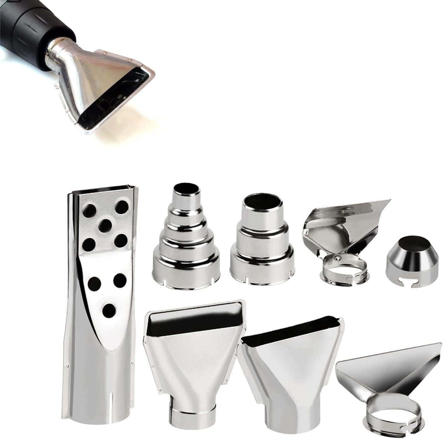 Heat Gun Nozzle Attachments, 8 Pcs Stainless Steel Hot Air Gun Accessories Kit, Fits 35mm to 42mm Diameter Professional Tools