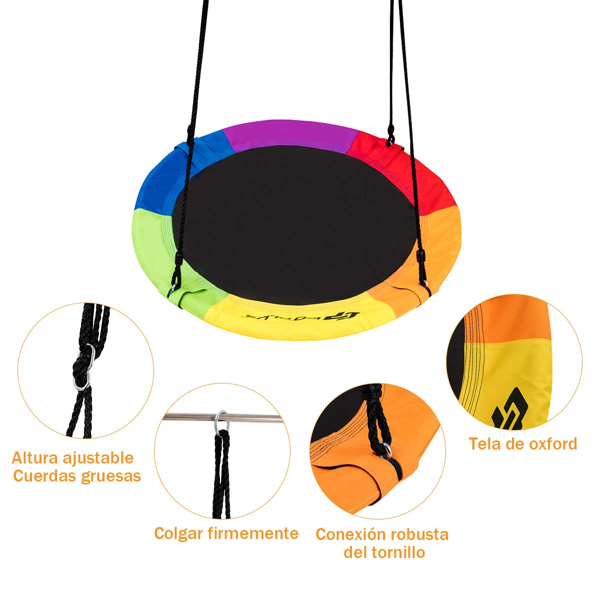 COSTWAY Columpio Nido Niños Columpio Redondo Diámetro 100cm Altura Ajustable Carga hasta 150 kg (Colorido)