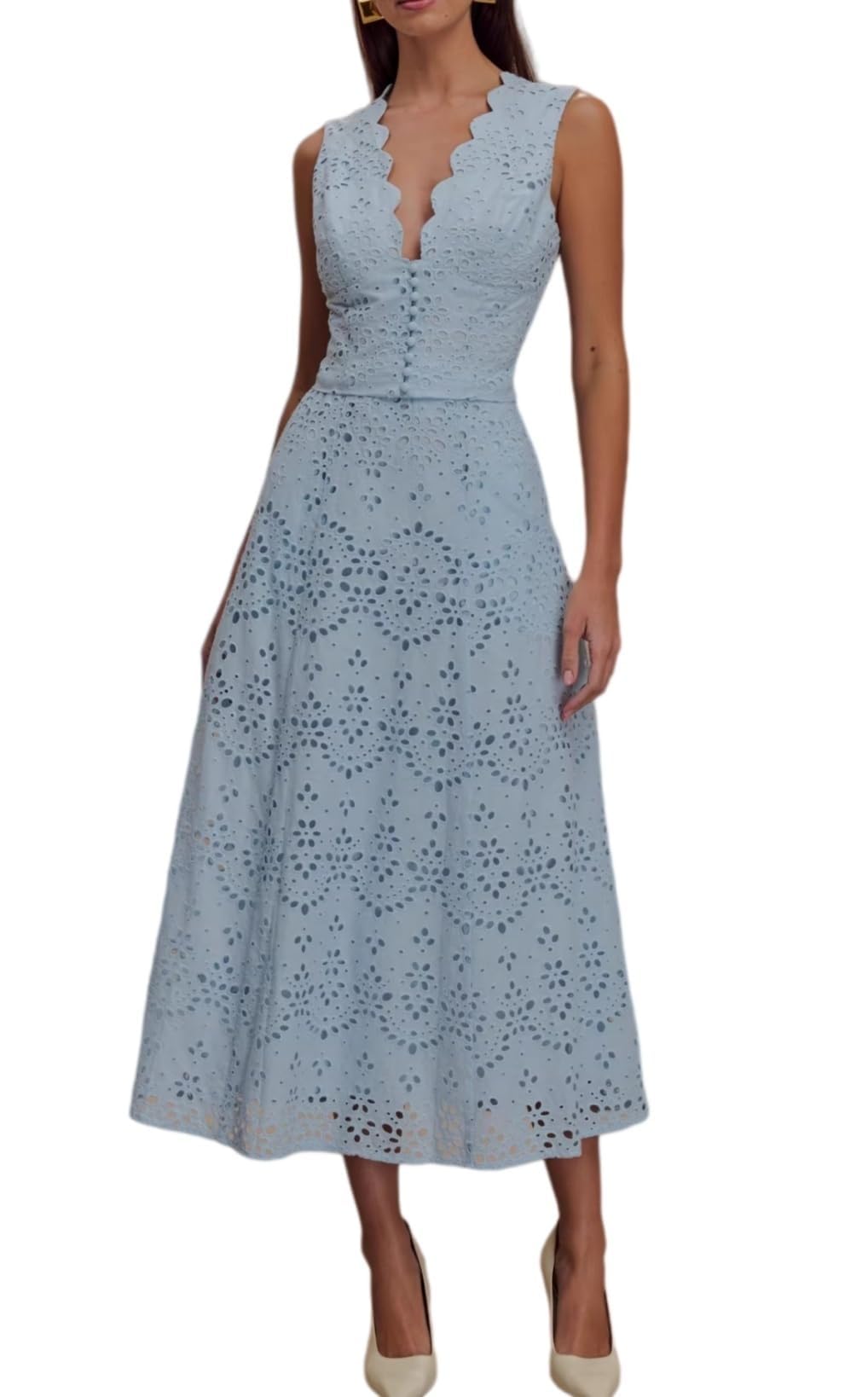 Two Piece Sets for Women Embroidered V Neck Ruffle Lace Crop Top and Maxi Skirt Suit Summ…