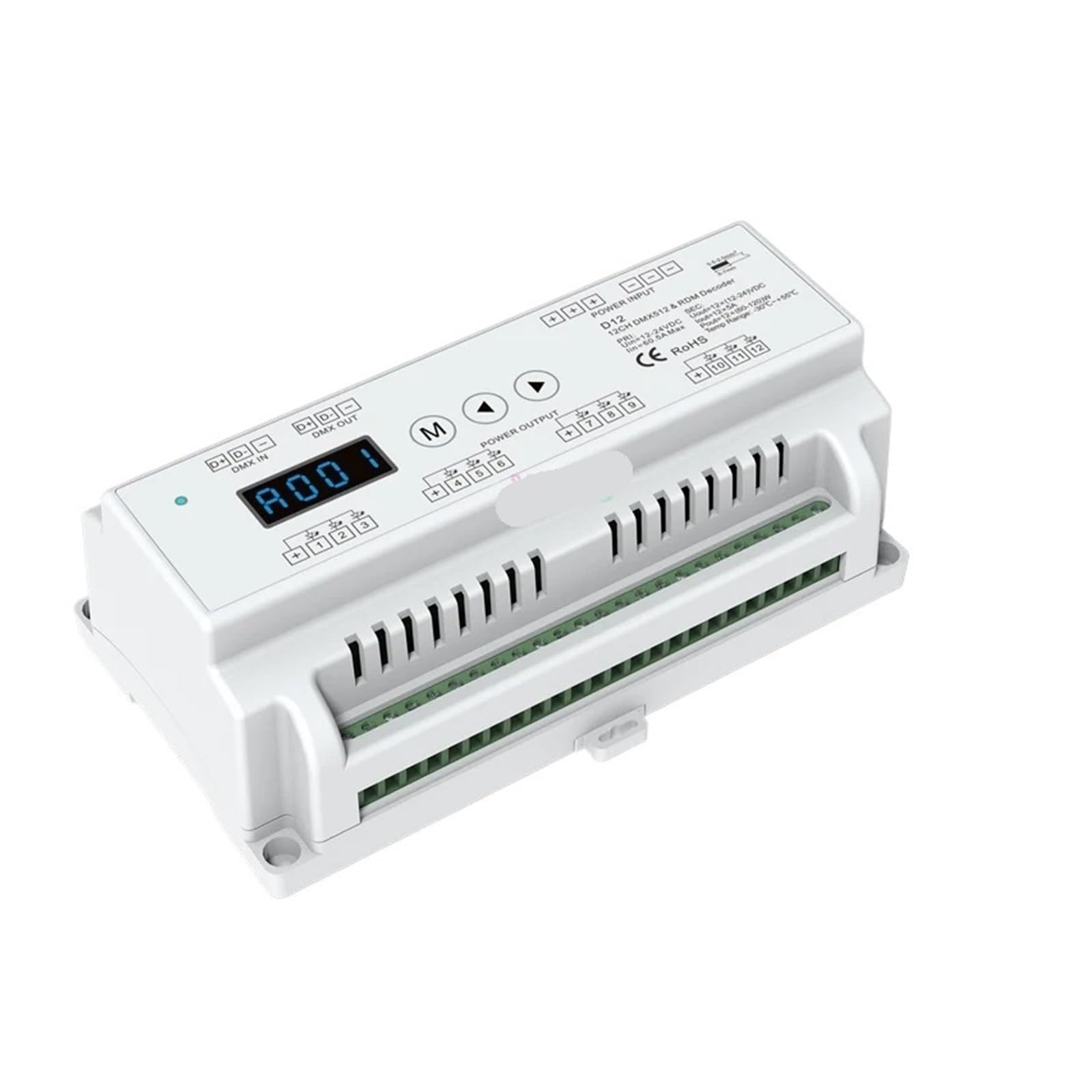 12CH/24 Channel RGB/RGBW DIN Rail Dimming Controller LED Light Strip Dimmer Constant Voltage DMX512 and RDM Decoder(12 Channel D12)