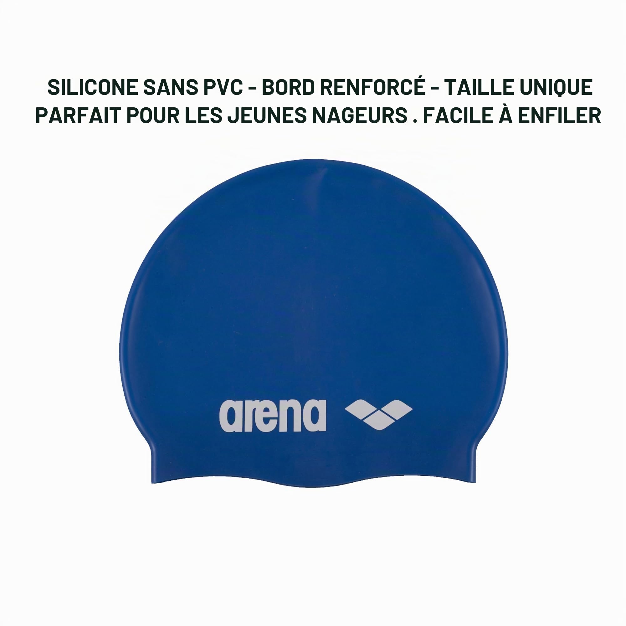 arena Classic Silicone Junior Bonnet de Natation en Silicone Unisexe, Bonnet de Natation pour Garçons et Filles, Bonnet de Natation avec Bord Renforcé, Bonnet de Natation Doux et Résistant