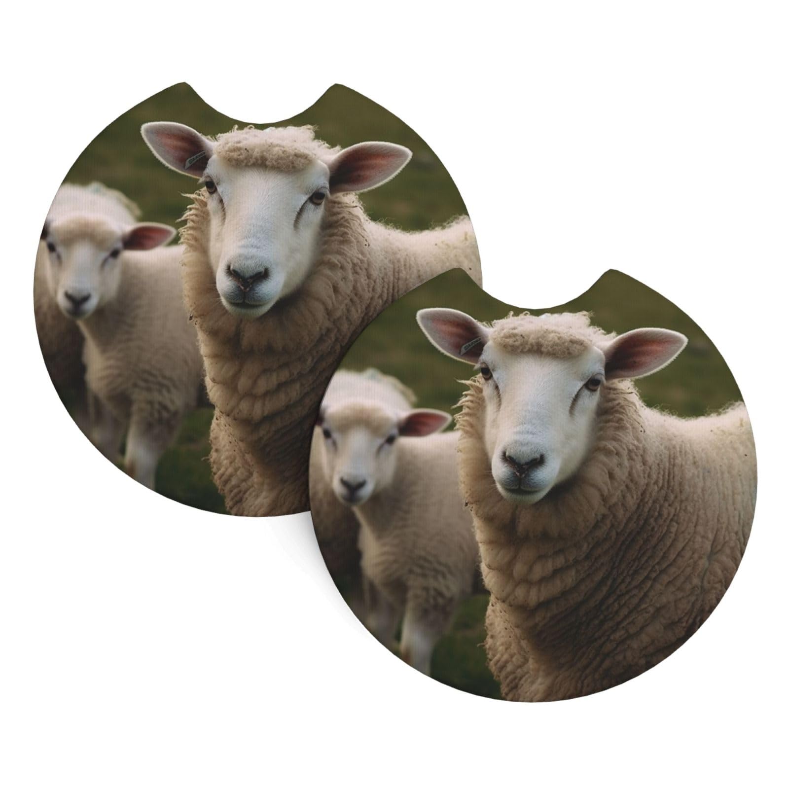 2 Pack Car Coaster for Cup Holders Sheep Animal Car Cup Coaster 2.7" Neoprene Non-Slip Automotive Cup Mat Universal Auto Car Interior Accessories for Women Men Cup Pad