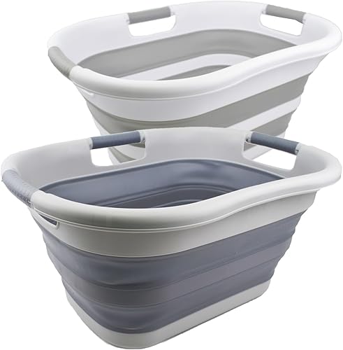 Miniatura 9 de SAMMART Cesta plegable de plástico para la ropa sucia de 30 litros (7.9 galones), contenedor de almacenamiento plegable y organizador, tina de