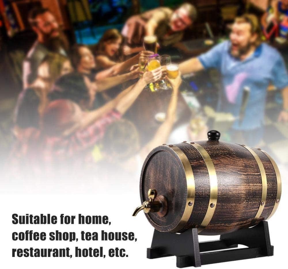 1.5L Oak Aging Barrel, Beer Barrel,Home Retro Style Oak Wood Red Wine Brandy Whisky Barrel Keg Bucket Container Wine Making Barrel with Faucet