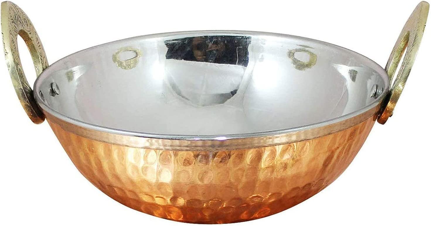 D.I.L Izolowana cieplnie podwójna ścianka 15 cm 2 x miedziana miska ze stali nierdzewnej Kadhai do serwowania curry garnek indyjskie przybory kuchenne