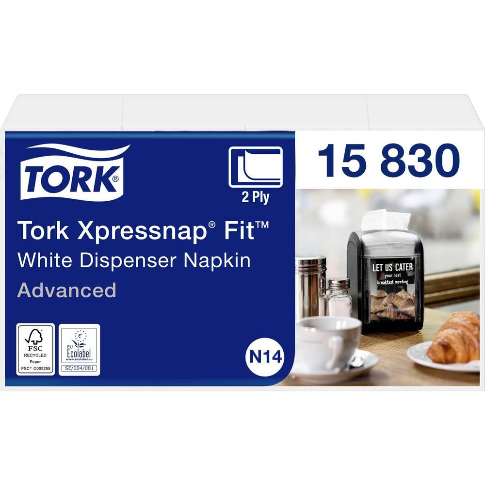 Tork Xpressnap Fit 15830 - Recambio de servilletas para el dispensador de servilletas de papel N14, calidad avanzada 2 capas, 720 unidades, colorBlancoo