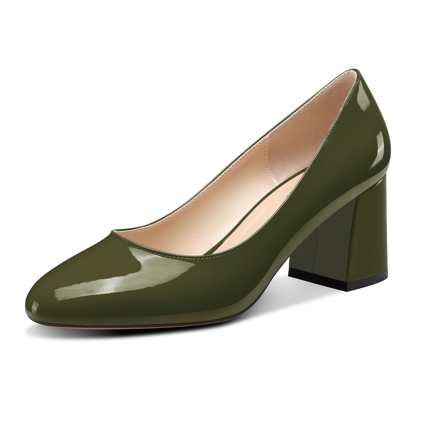 TNYNFBEB Womens Chunky Block Mid Heel Round Toe Pumps Slip-on Prom Wedding Dress Basic Classic Cute 2.6 Inches Heels