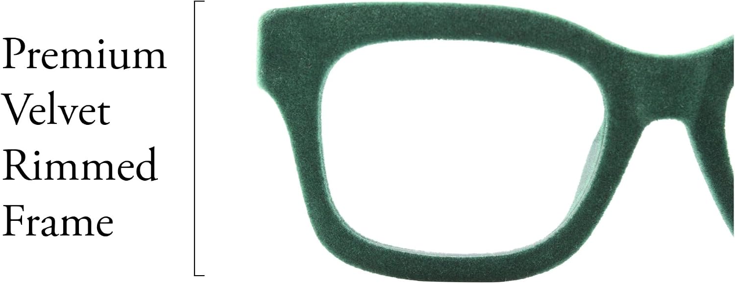 Velvet-Rimmed Reading Glasses: Designer Square Large Frame Readers for Men and Women, Spring Hinge