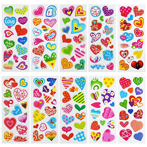 24 Sheets(350+) Heart 3D Puffy Stickers For Toddlers Kids, Bulk Preschool Sticker Sheets For Reward, Craft, Scrapbooking #TOP1