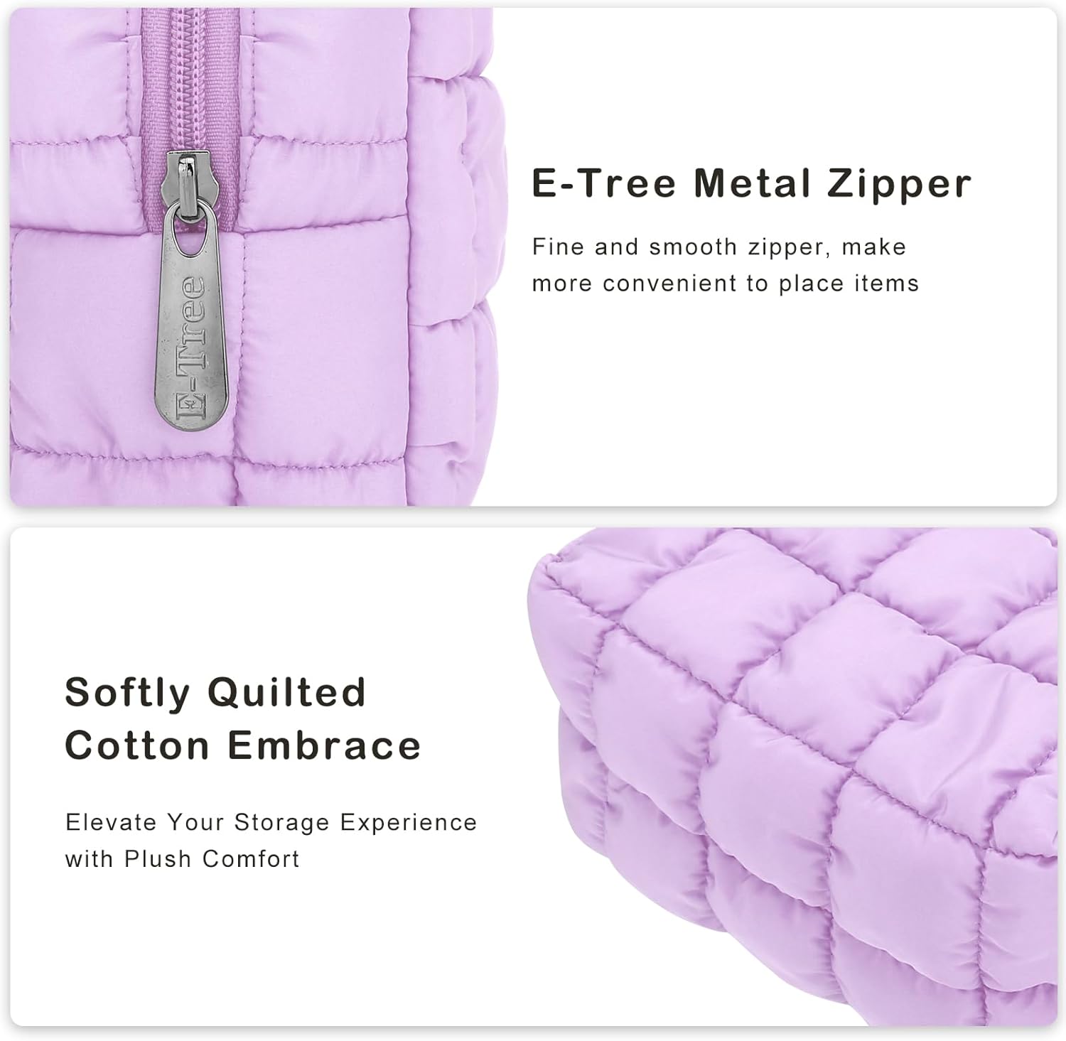 E-Tree Cute Makeup Bag,Quilted Cosmetic Bag for Women,Make up Pouch for Purse,Toiletry Zipper Pouch,Checkered Bag,Travel Case,Storage Pouches for Organization (Purple) - Image 8