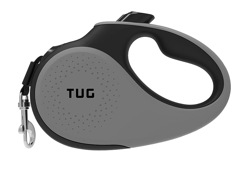 Guia Retrátil para Cães TUG com Fita de Nylon e Alça Antiderrapante, Tiny Cinza, 3,05 m