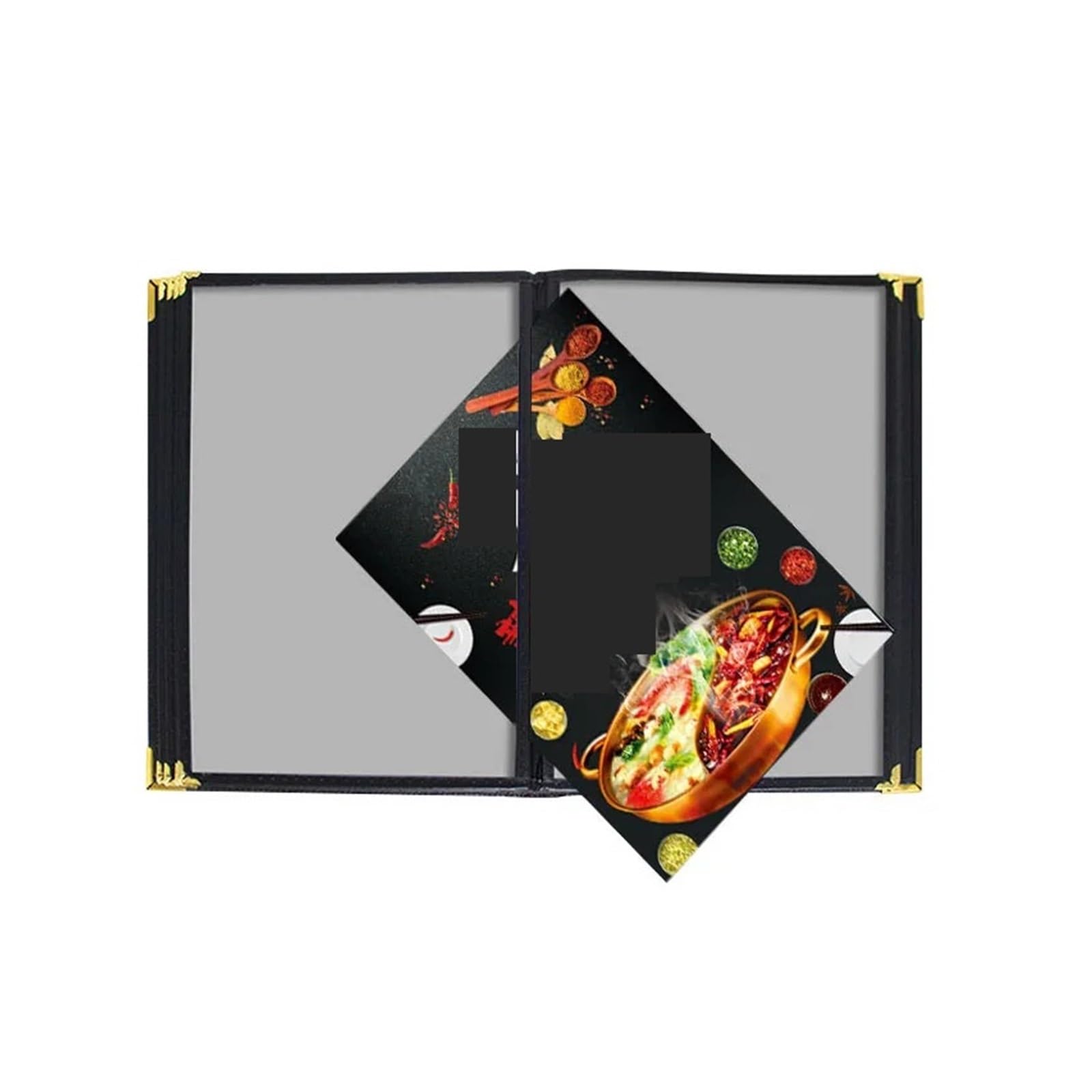 Portada de menú de restaurante 32X24.8CM for cubierta de lista precios menú cuero PU A4 con bolsillos transparentes(8 slots)