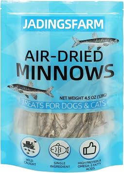 Minnows Dog Treats, Single Ingredient Dried Minnows for Dogs & Cats, Air Dried, Grain-Free, High-Protein, 100% Natural Premium Cat & Dog Treats 4.5 oz