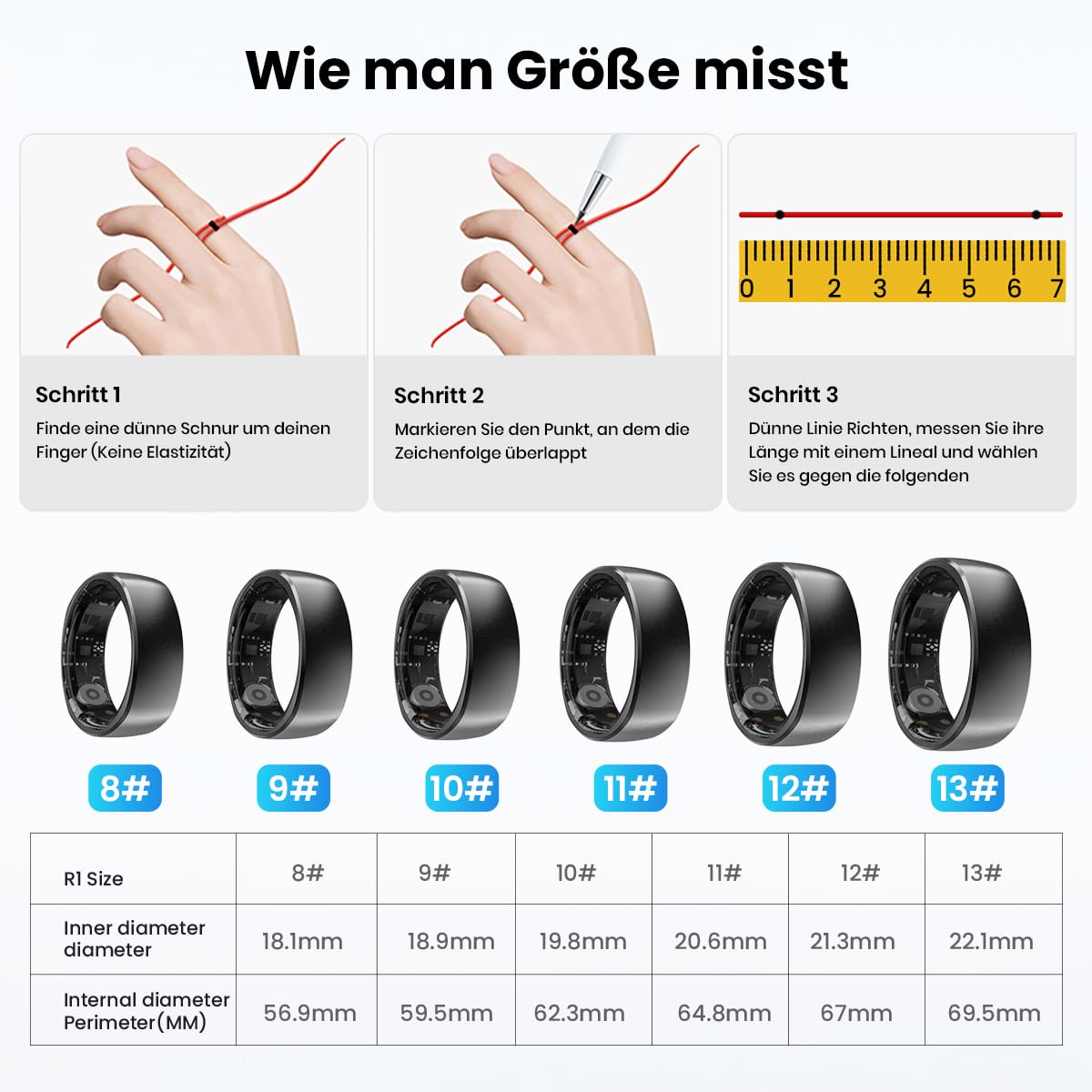 Rogbid Smart Ring dla mężczyzn i kobiet, inteligentne pierścienie, monitor zdrowia z pulsometrem, tlenem we krwi, ciśnieniem krwi, monitorem snu, śledzeniem kroków fitness, wodoszczelność IP69