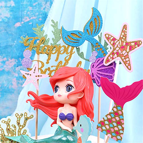 Wootkey Glitter Mermaid Theme Birthday Cake Topper Under The Sea Party Supplies Cake Decoration Cupcake Toppers 36 Pcs Mermaid Tail #TOP1