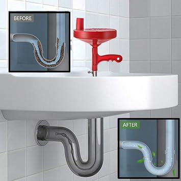 Heavy Duty Plumbers Snake, 7.7m Plumbing Snake Drain Auger, Hair Clog Remover Pipe Snake for Kitchen/Bathroom Sink/Bathtub Drain/Toilet, with Pipe Dredge Tool: Gloves and Shower Drain Protector