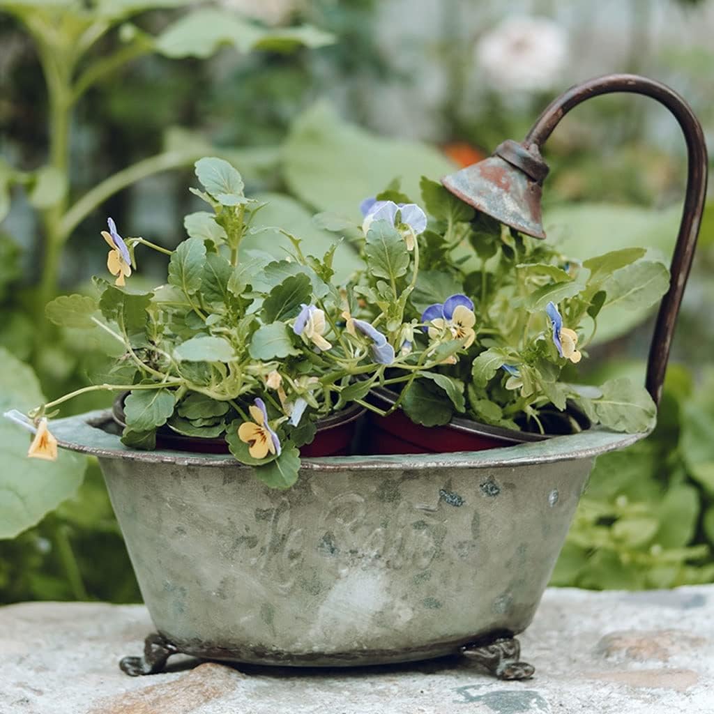 Metal Tub Flower Pots with Faucet, Galvanized Handmade Bathtub Planters Vintage Flower Planter, Garden Decorative Mini Bathtub Planters with Clawfoot,Decorative Indoor/Outdoor Garden Backyard Planter