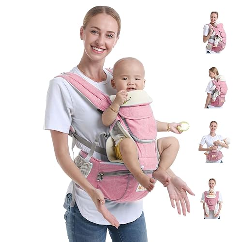 Tiger&Kitty Mochila portabebés, mochila ergonómica 6 en 1 para recién nacidos a niños pequeños, ligera, ajustable, color rosa
