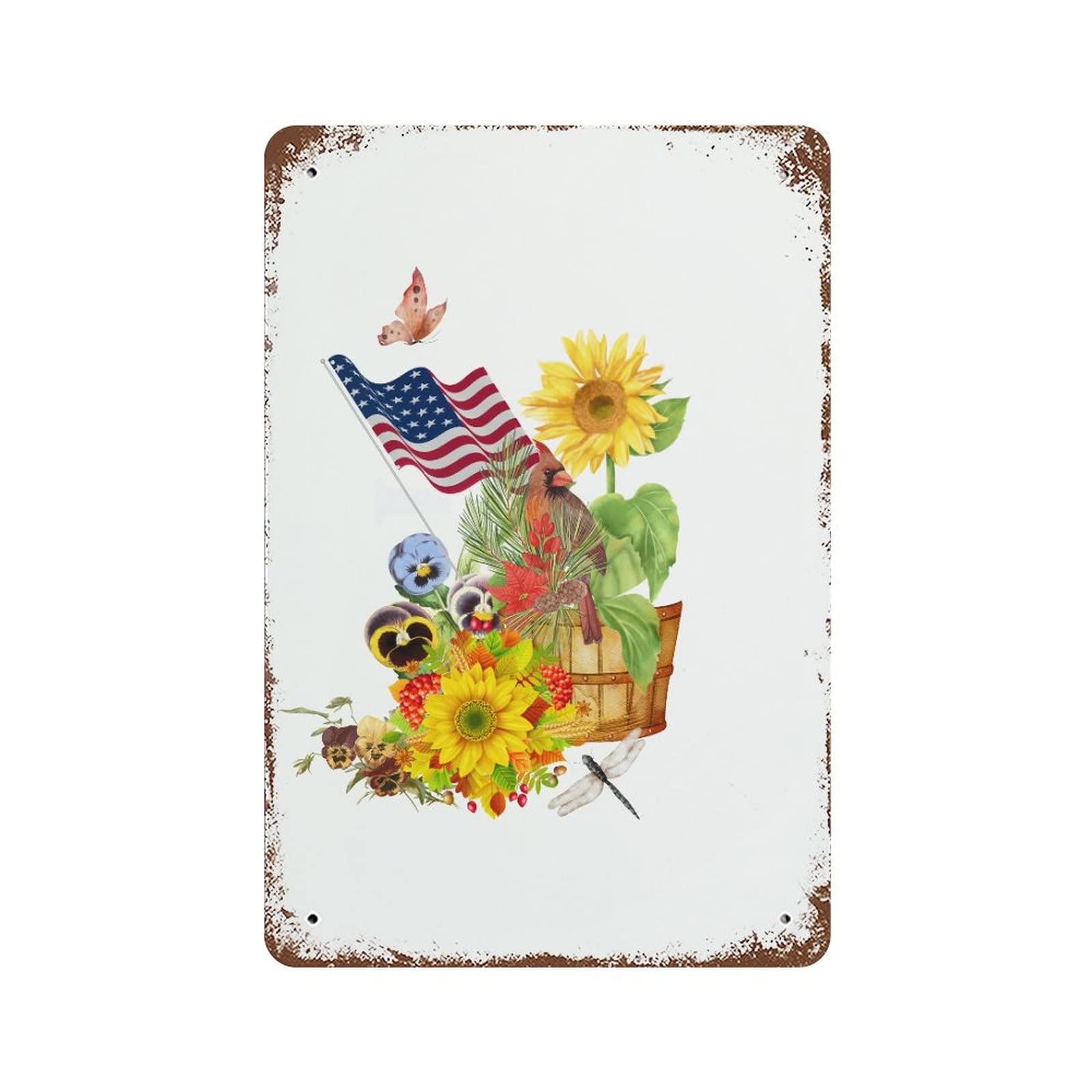Panneau en métal drapeau américain et cardinal déco murale 30x45 cm