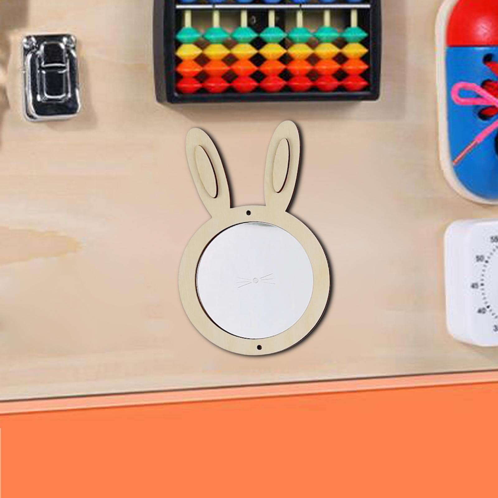 Milageto Kids Busy Board DIY Accessories Material Early Education Teaching Aids Basic Skill Learning Activities Activity Board for Travel Children, Rabbit Mirror - Image 4