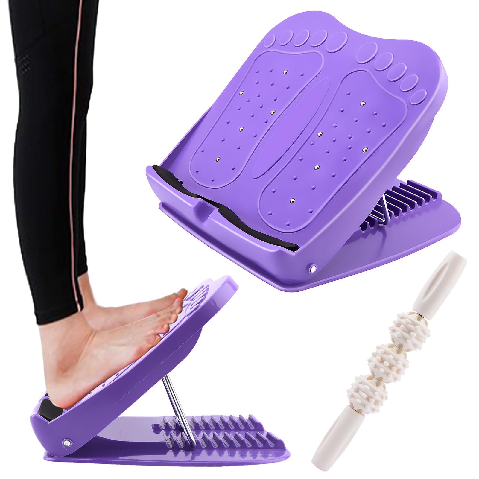 Slant Board Calf Stretcher Board, Plastic 10-Level Adjustable Incline Board with 1 Massage Stick, Balancing Fitness Pedal Wedge Stretch for Rib, Heel, Hamstring, Achilles
