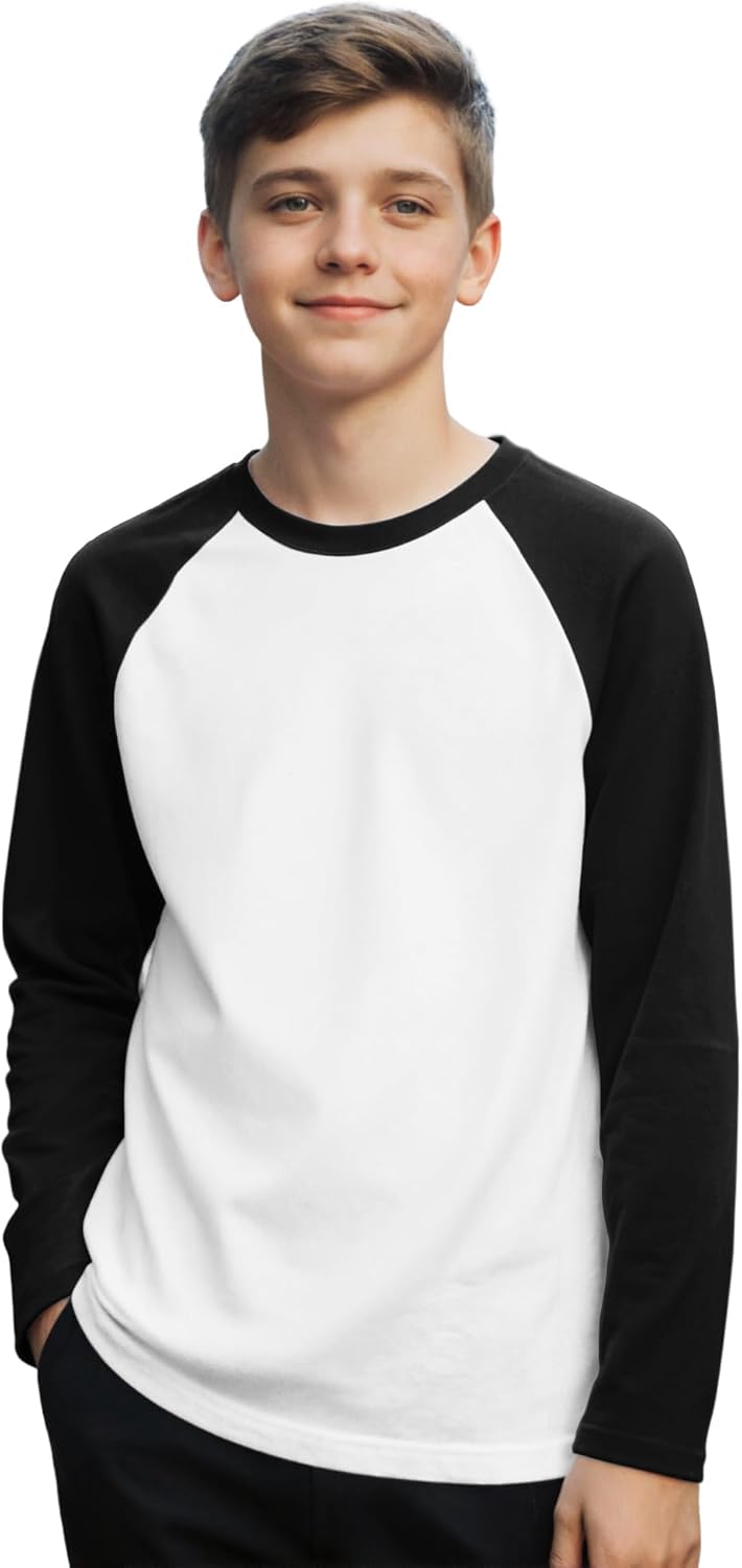 Boys Long Sleeve T Shirts Cotton Blend Crewneck Tshirt Baseball Tee Raglan Jersey Color Block Top