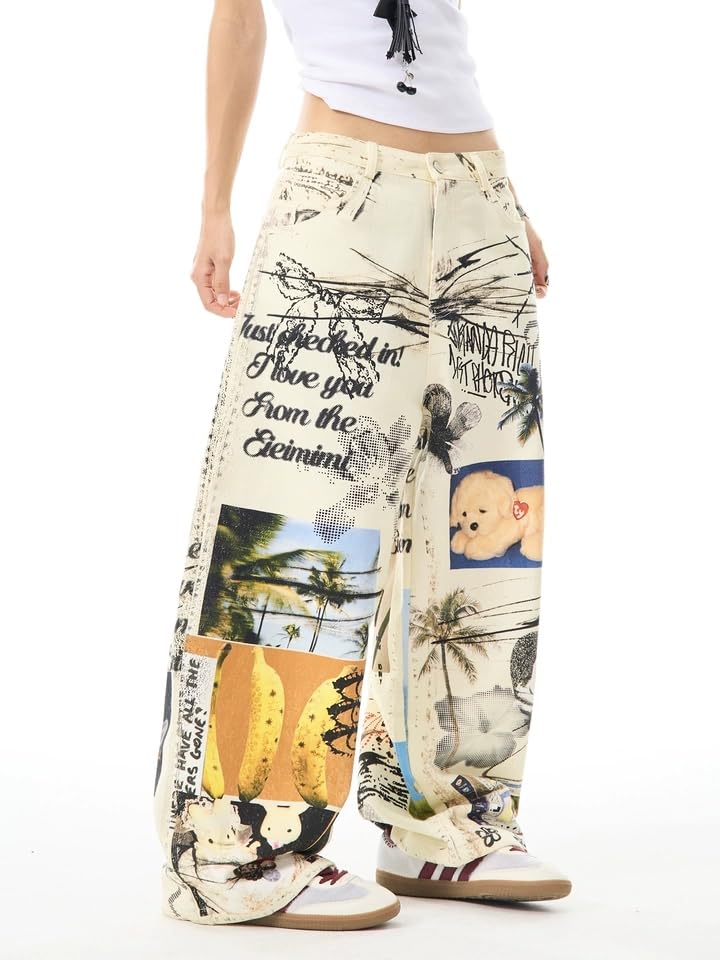 Unisex Y2k Vintage Harajuku Colorful Art Photo Collage Graffiti Print Jeans Hiphop Grunge Loose Casual Denim Pants4