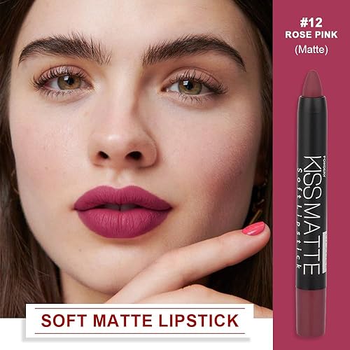 Miniatura 188 de evpct Juego de 3 lápices y lápices labiales mate de color rosa natural claro, lápiz y lápiz labial, juego de lápiz labial y delineador de labios a