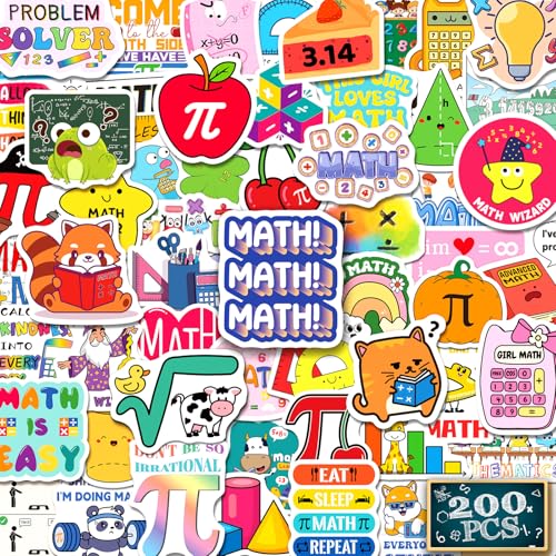 Yqskt 200 PCS Math Stickers for Kids Teens Students, Math Vinyl Stickers for Water Bottle Notebook Journal Laptop Classroom Decor Math Party Favors Teacher Must Haves