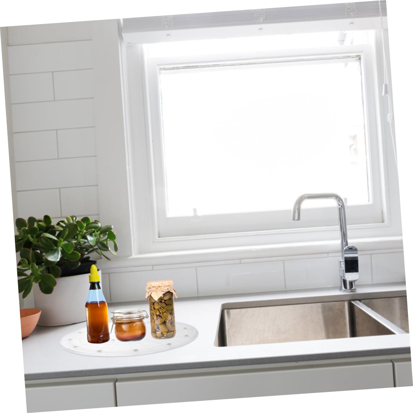ABOOFAN Transparent Acrylic Rotating Storage Tray Turntable Organizer for Kitchen Seasoning Bottles and Flower Arrangements Heavy Duty Resistant Design