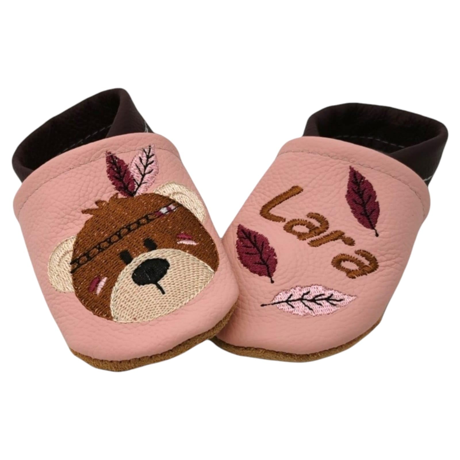 Generisch Zwucki Krabbelschuhe Lauflernschuhe Lederpuschen mit Name Personalisiert Handgemacht Geschenk Geburt Taufe Geburtstag Mädchen Junge Baby Indianer Bär Echtleder