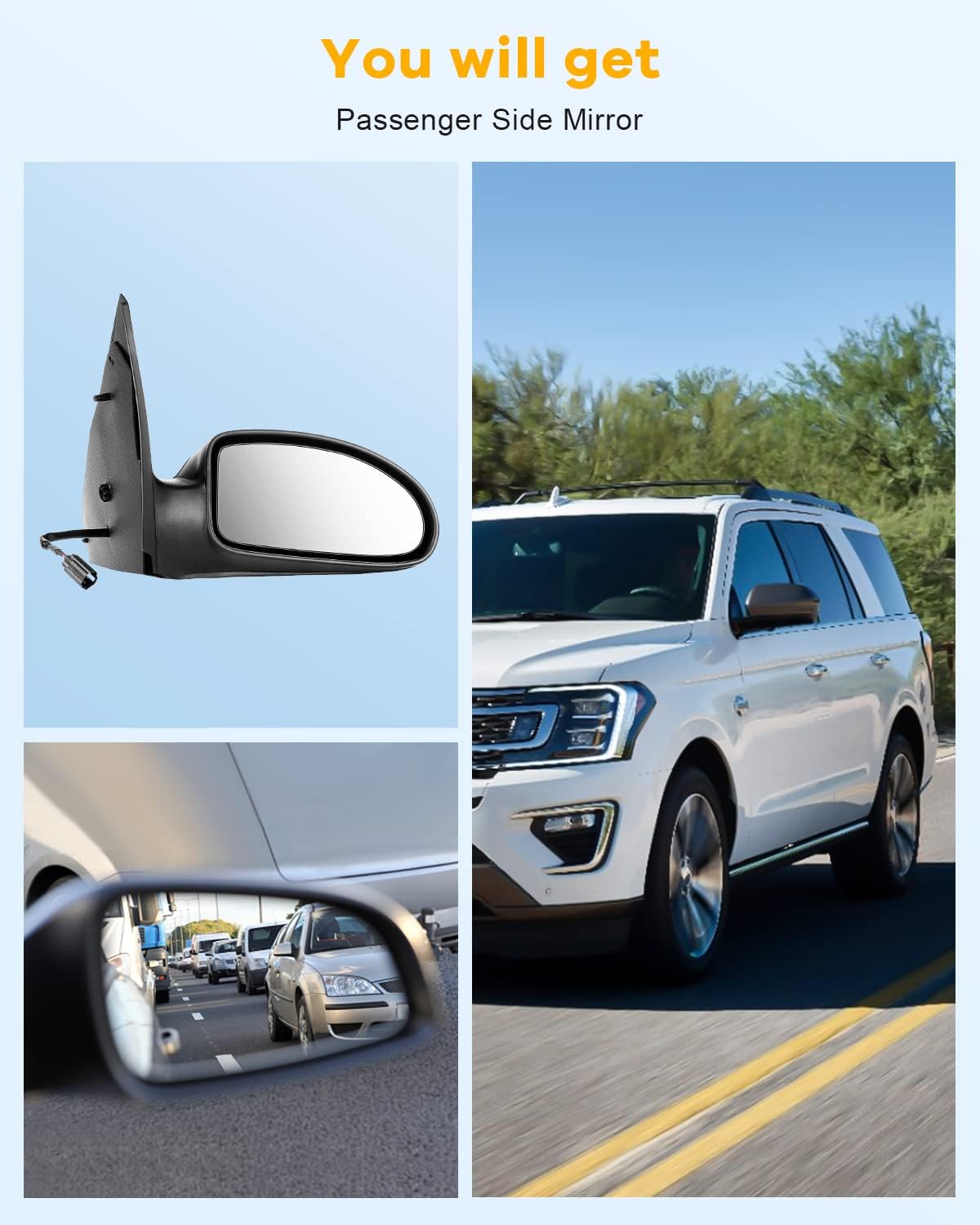 Passenger Side Mirror Assembly Fits for 2000-2007 For Ford Focus Power Non-Folding Mirror Non-Folding Non-heated Power adjustment Textured Black