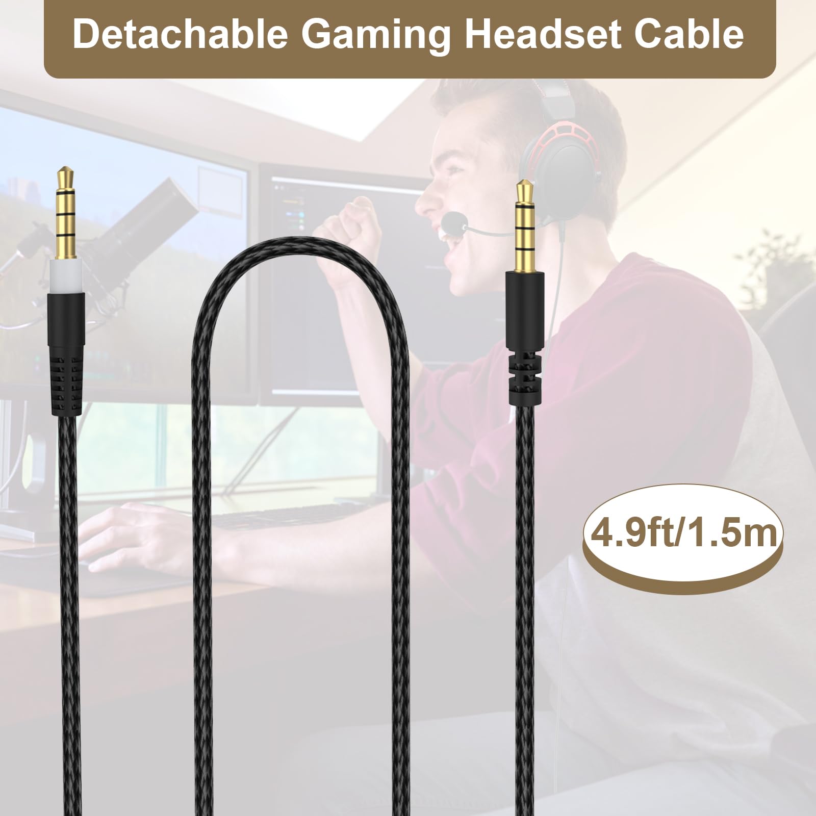 Kabel Aux Audio Cloud Alpha 3,5 mm, kompatybilny ze słuchawkami HyperX Kingston Cloud Alpha i Cloud Mix, 5 stóp (bez mikrofonu)