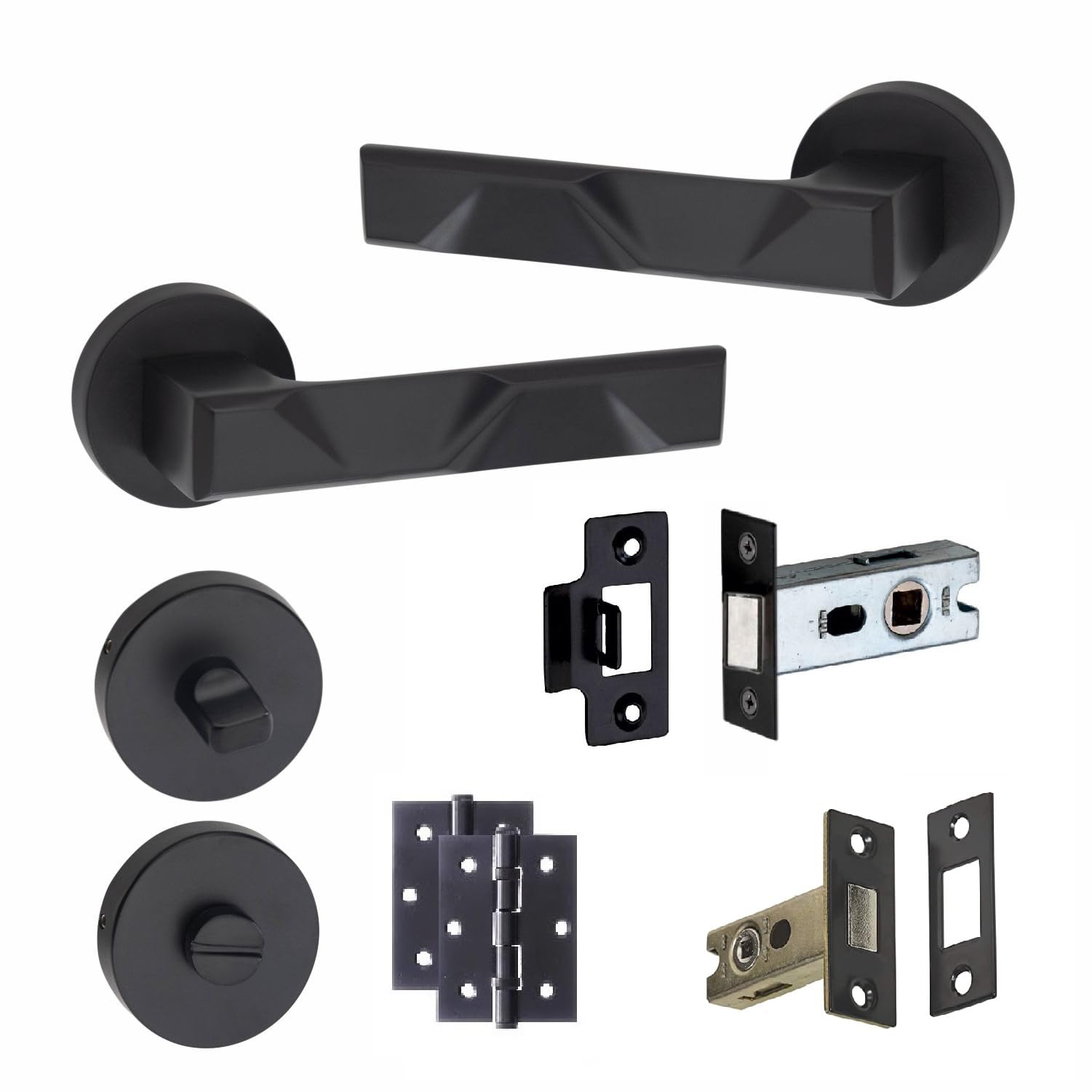 1 Pair Modern Nova Matt Black Bathroom Internal Door Handles Round Rose Dead Bolt Ball Latch Hinges ThumbturnGolden Grace from B&Q