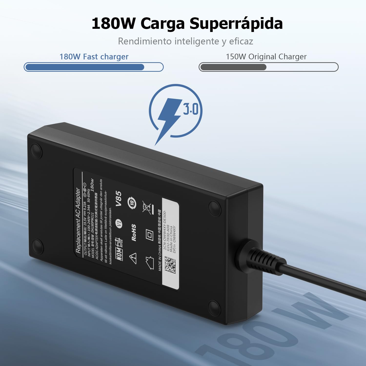 180W Cargador Portátil para Acer 19.5V 9.23A Alimentación 5,5 x 1,7 mm | para Acer Nitro 5 7 AN515-53 AN515-45 AN517-54 AN517-55 Predator Helios 300 PH315-53 PH315-54 PH317-51 PH317-52 ADP-180MB K