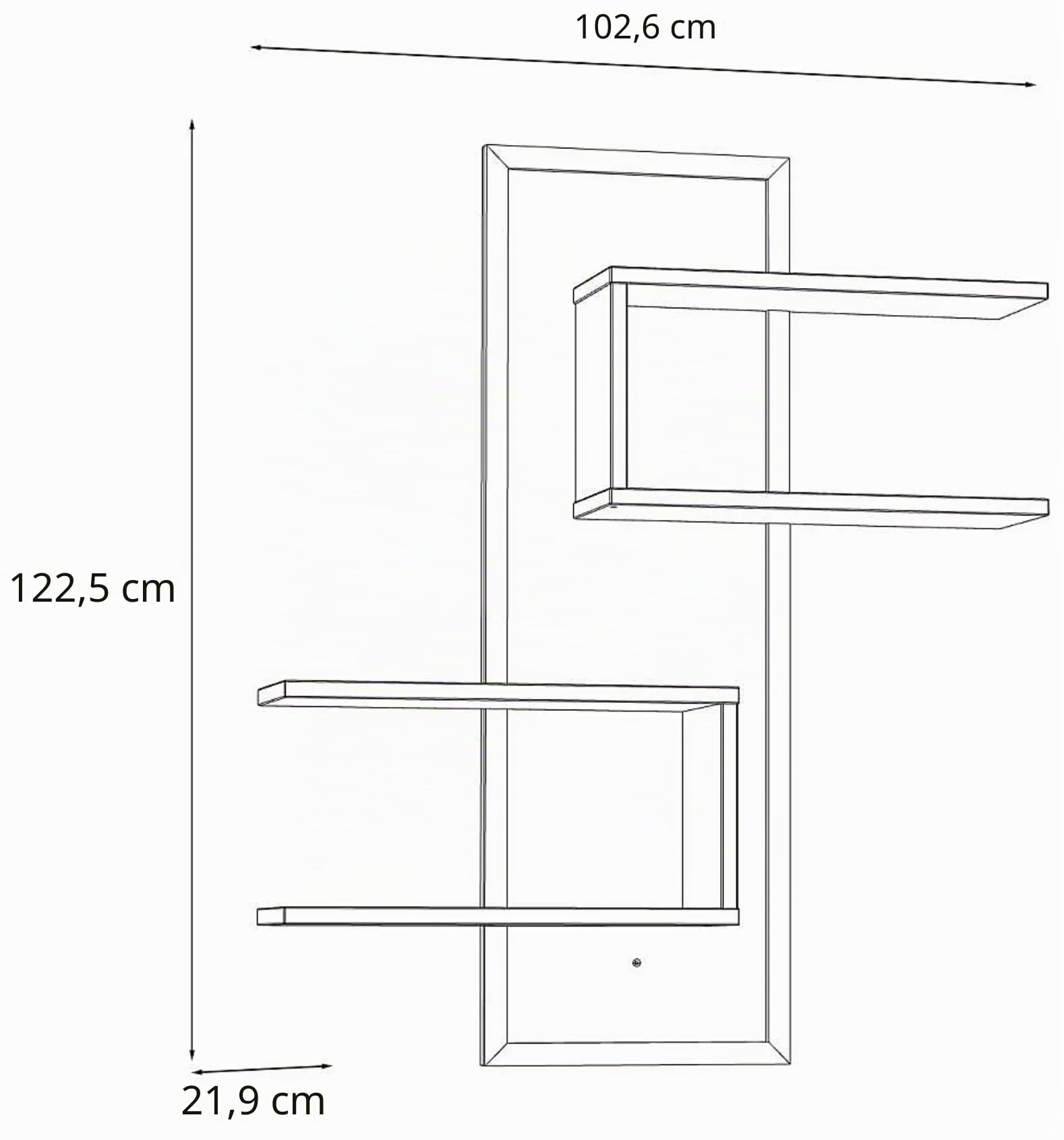 Forte JYTANA Wandregal 100 105, skandinavisches Wandregal mit Ablage, Holzwerkstoff, Mauvella Eiche Holzdekor, 102,6 cm breit x 122,5 cm hoch x 21,9 cm tief