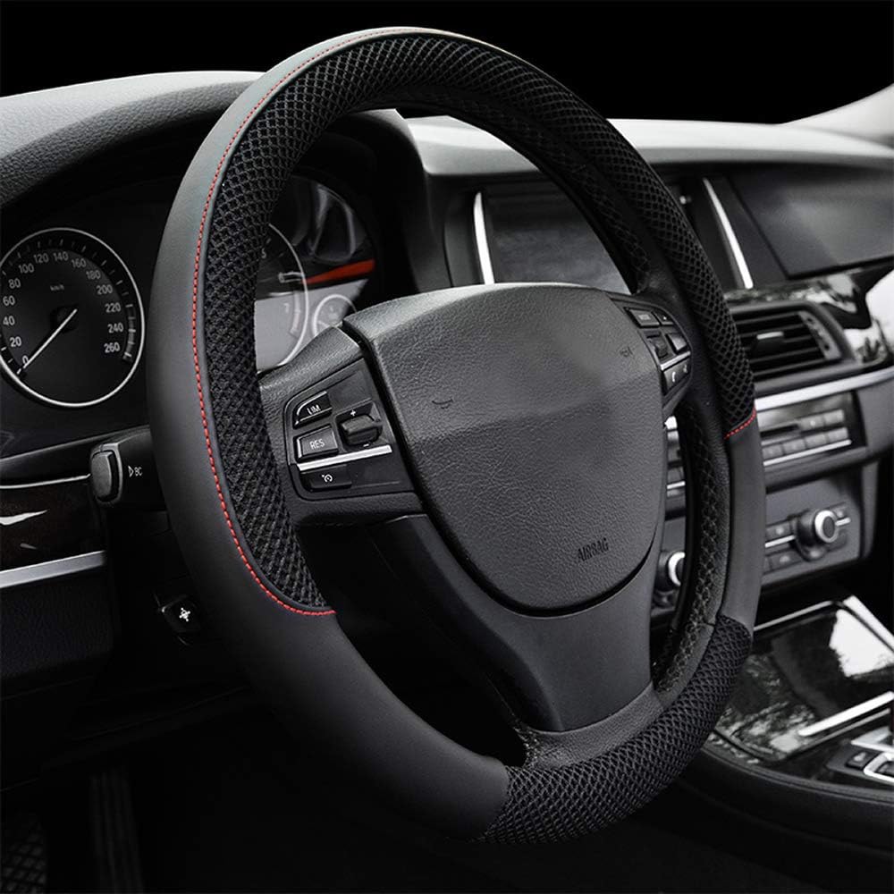 Auto Car Steering Wheel Cover Anti-slip Microfiber Leather with Viscose Universal 15"/38cm (Black)