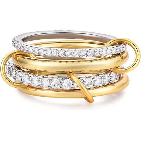 14K Gold Plated Interlocked Stackable Rings for Women Non Tarnish,Gold and Silver C...