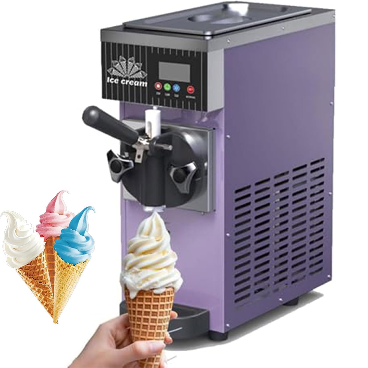 Softeismaschine für eine Geschmacksrichtung, Eismaschine & Dessertmaschine, 450 W, Softeis, 4-5 kg/h Eiscreme, automatische Eismaschine für die heimische Küche und Partys Purple