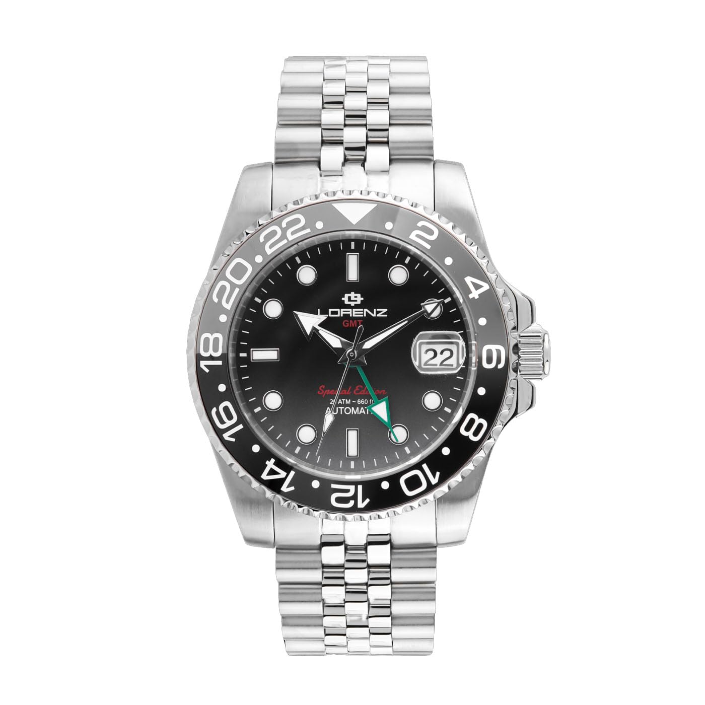 Lorenz Gmt Two Tone 030257EE Special Edition - Orologio da Uomo Automatico GMT - Orologio con Cinturino in Acciaio Inossidabile - Subacqueo professionale fino a 200 metri
