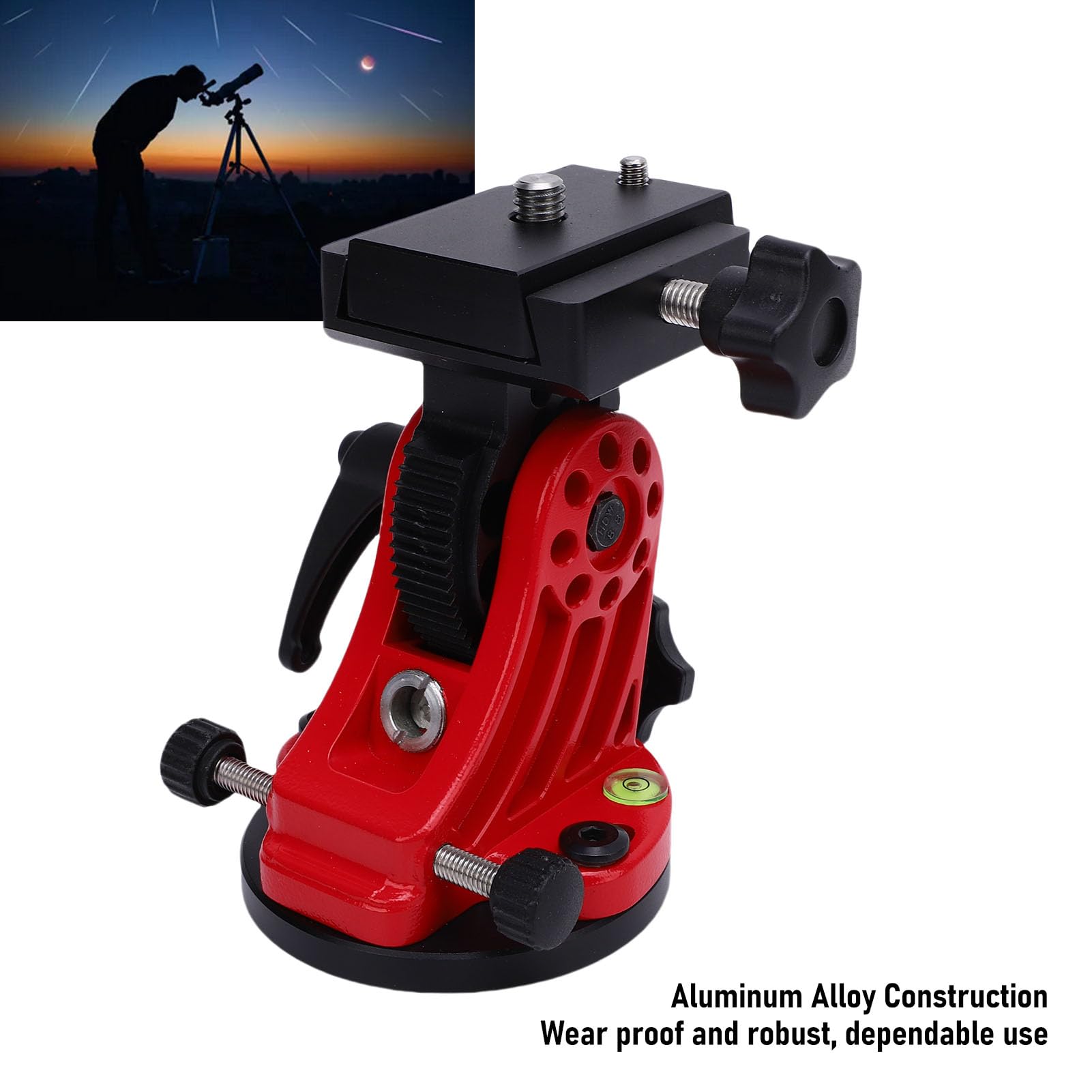 Fabater Montura Ecuatorial, Base de Ajuste de Latitud de Cuña Ecuatorial Ajustable de 90 Grados con Rosca de 3/8 de Pulgada para Telescopio Trípode Astrofotografía Equipo de Astronomía de (Rojo)