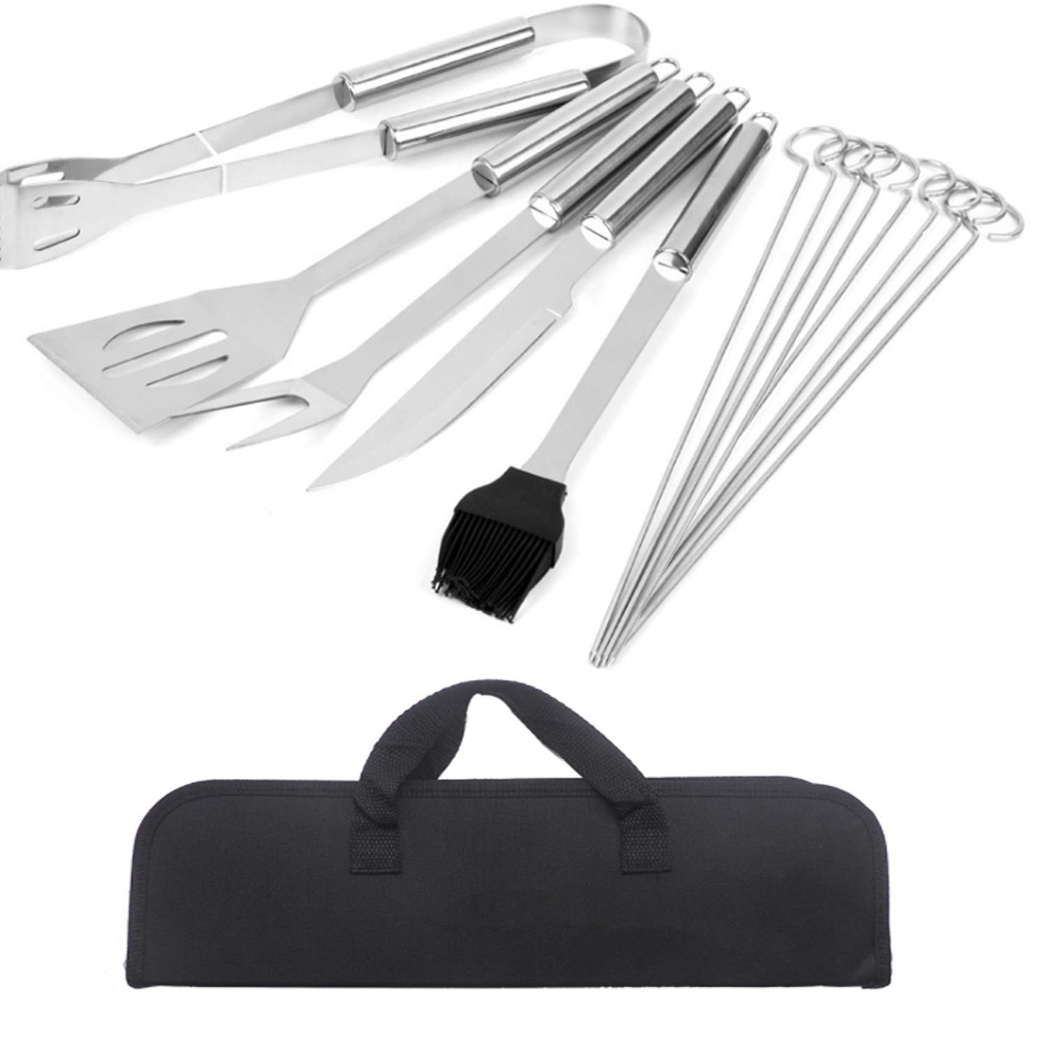 Outil de Barbecue en Acier Inoxydable Portable avec étui de Transport pour Camping