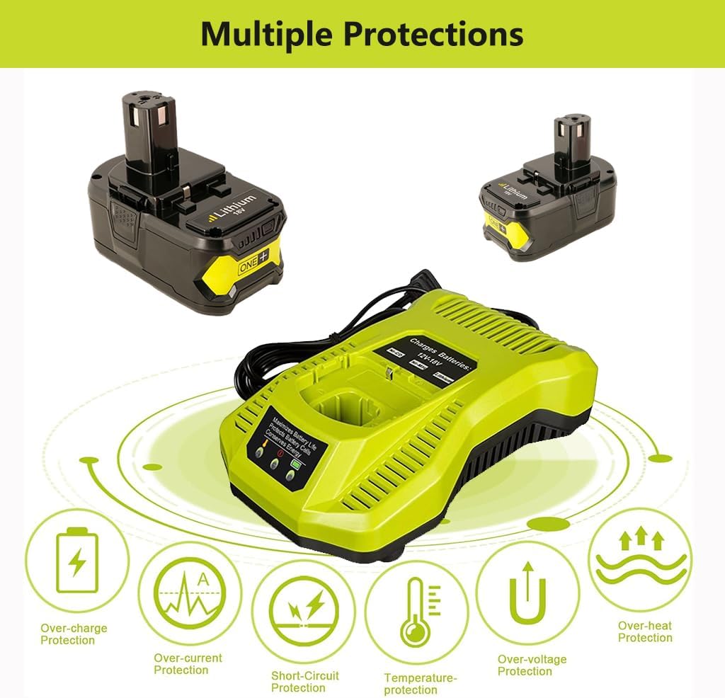 2Pack 4000mAh Battery Charger P108 Replacement for Ryobi 12V-18V ONE+ Lithium, NI-CD & NI-MH Battery and P117 Charger Combo CompatibleP102 P103 P104 P105 P107 P109 Cordless Tool