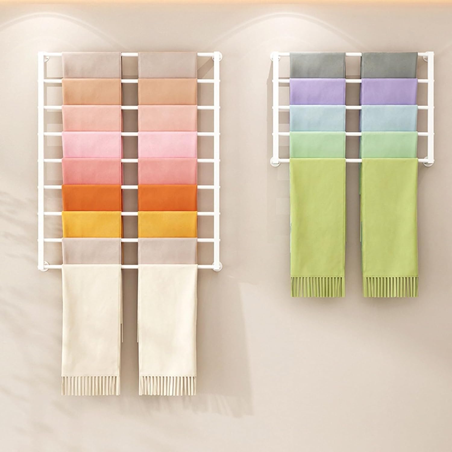 Customize what you need Wall Mounted Scarf Rack, Ties Silk Scarves Towels Storage Multifunctional Metal Rack, Space-Saving Wrapping Paper Organizer Ribbon Holde(White 120x60cm)