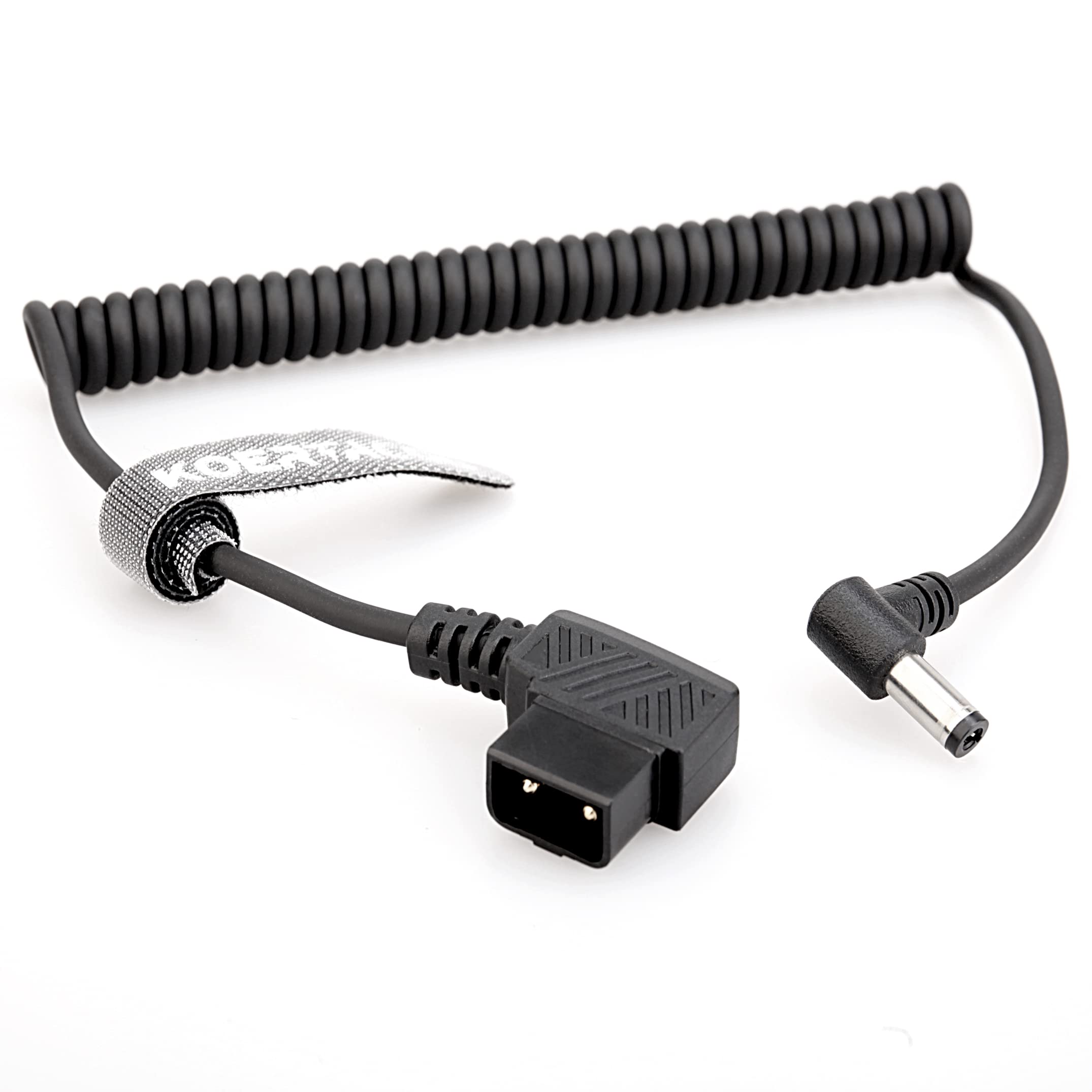 KOERTACOO Upgraded D-Tap(P-Tap) to 12V DC 5.5 * 2.5mm Right Angle Male Coiled Power Cable for LCD Monitor,16 inches-50 inches Length