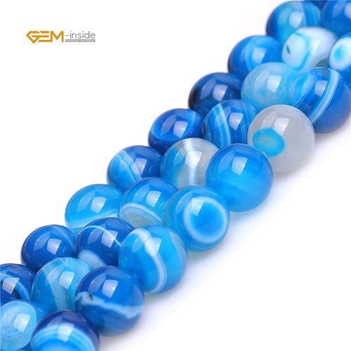 Miniatura 4 de GEM-Inside - Cuentas redondas de ágata de ónice azul natural de 0.47 pulgadas (0.472 in) semipreciosas, cuentas de agujero grande para hacer joyas,