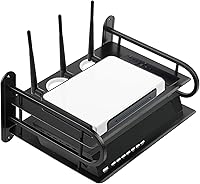Vista 3 de Caja de almacenamiento de enrutador WiFi inalámbrico doble de metal negro, estante de TV, estante para colgar en la pared, soporte de tablero